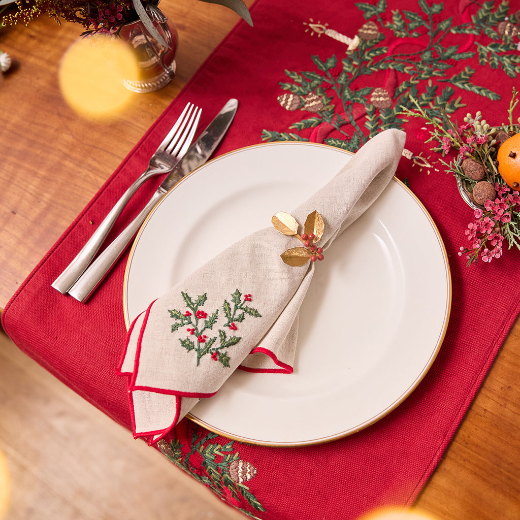 Natural Holly Linen Napkins - Set of 4