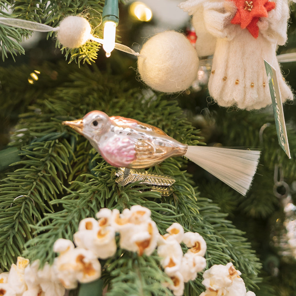 Rose Gold Bird German Glass Clip-On Ornament