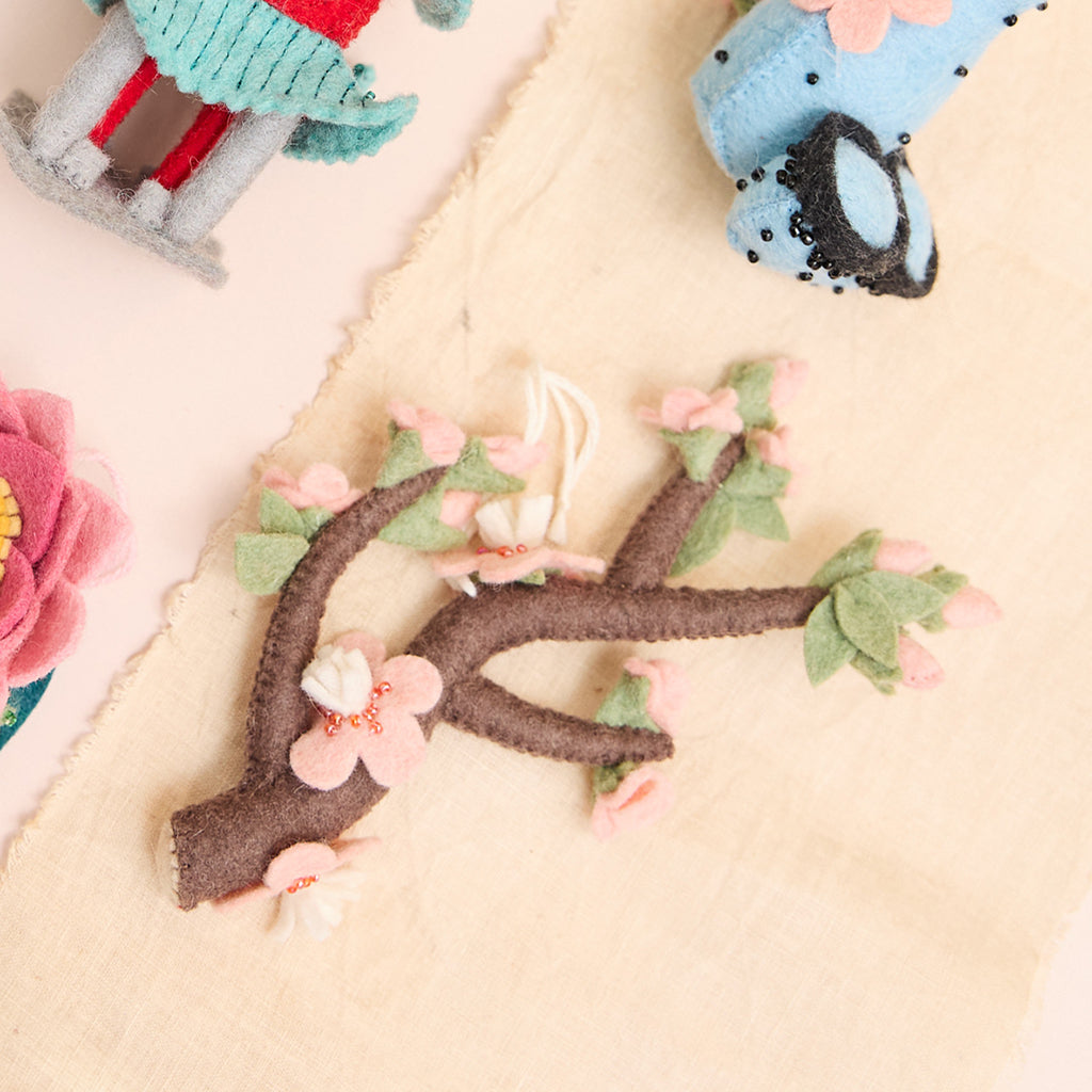 Sakura Cherry Blossoms Branch Ornament – Handmade Felt Botanical