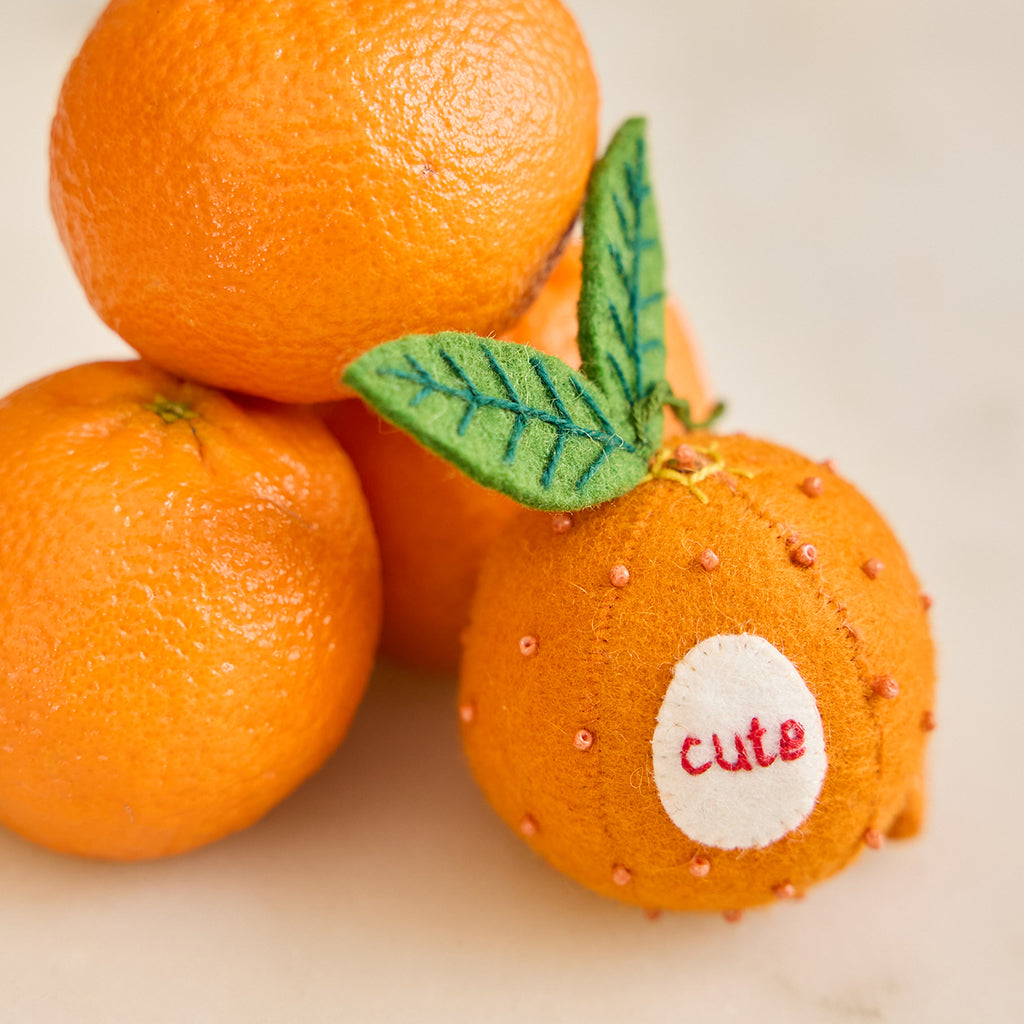 Hand Felted & Beaded Cute Orange Clementine Fruit Ornament