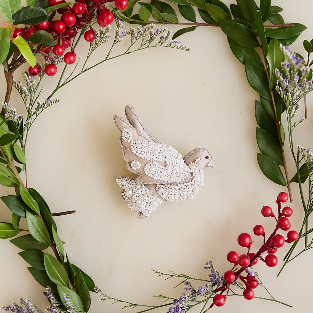 Satin Dove Beaded Ornament