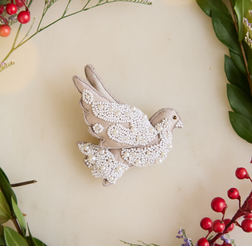 Satin Dove Beaded Ornament