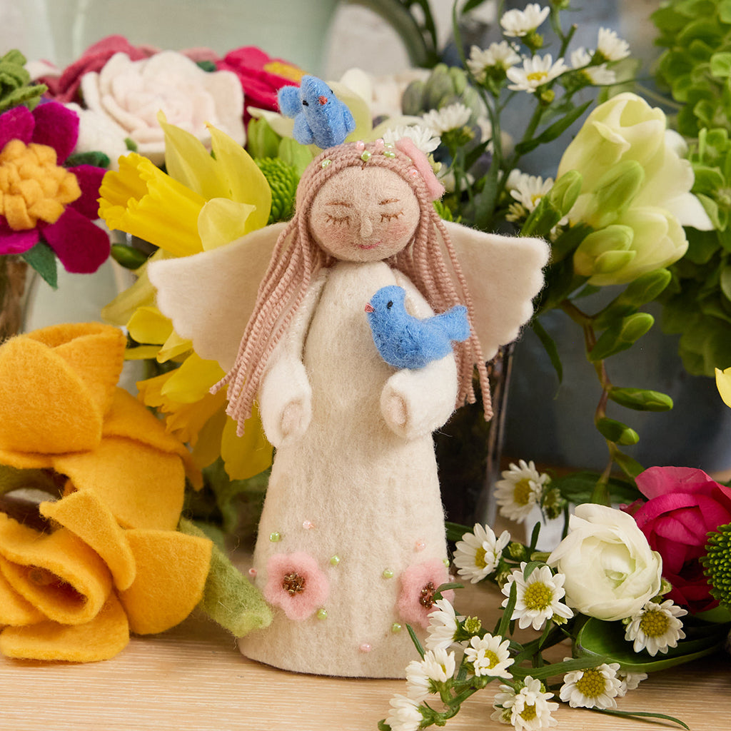 Large Spring Angels Spring Angel with Birds Ornament | Handmade Felt Easter Angel – Craftspring