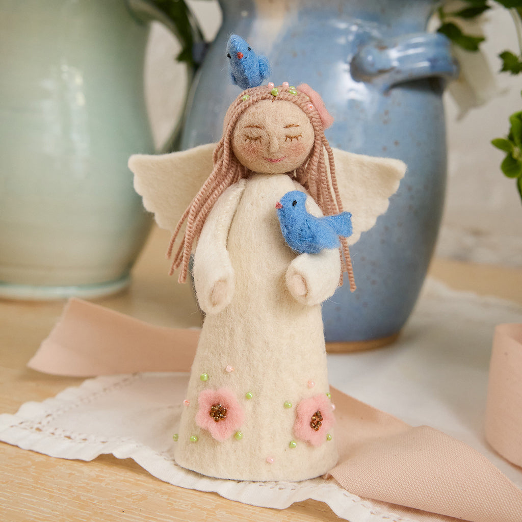 Angelic Spring Spring Angel with Birds Ornament | Handmade Felt Easter Angel – Craftspring