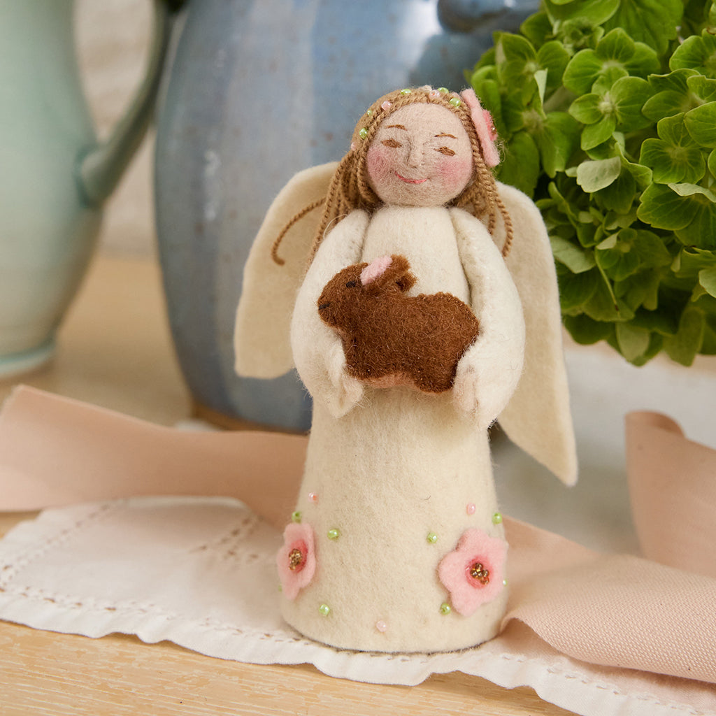 Large Spring Angels Spring Angel with Bunny Ornament Blonde Hair | Felt Angel Decor ...