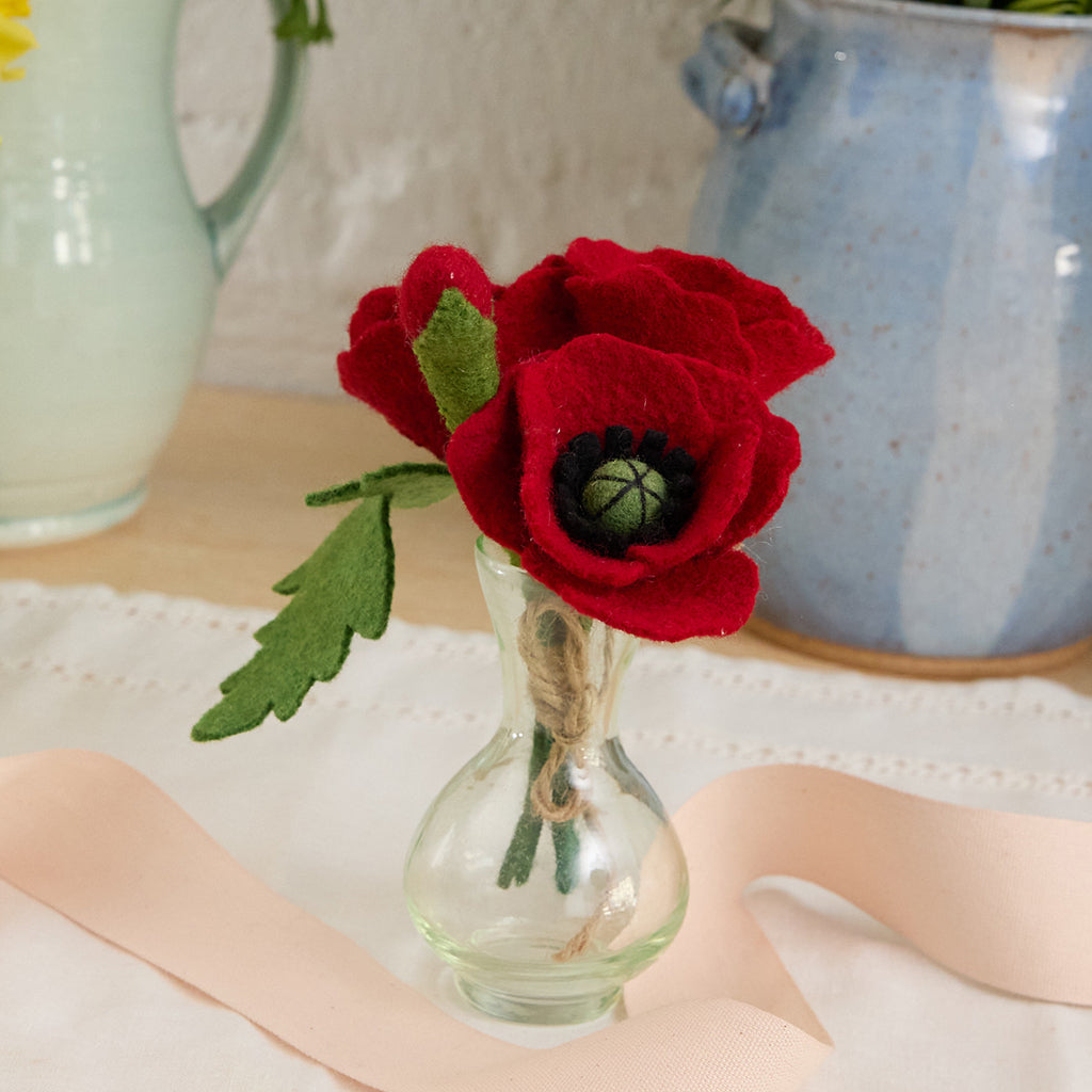 Red Poppy Bouquet with Vase – Handmade Floral Decor – Craftspring