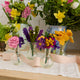 Handcrafted wool flower bouquet bundle in colorful spring hues with glass vases