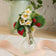 Hand-felted strawberry bouquet with white blossoms and greenery in recycled glass vase, handmade decor.