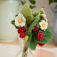 Whimsical wool strawberry and flower arrangement in handblown vase, perfect spring or summer gift.