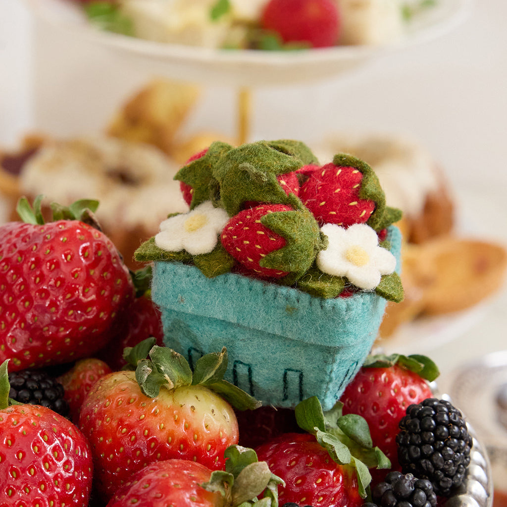 Strawberry Pint Ornament – Handmade Felt Berry Basket Keepsake
