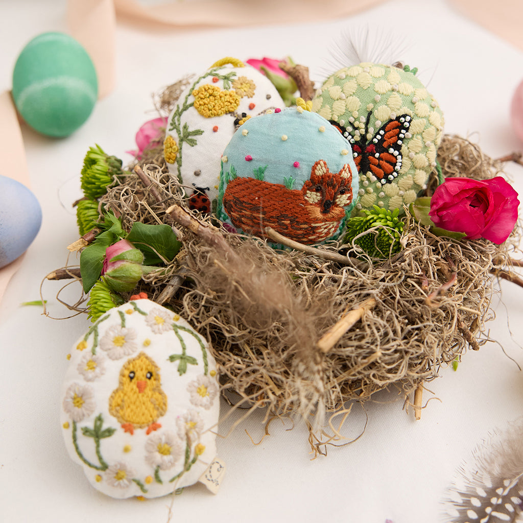 Butterfly on Hydrangea Embroidered Egg Ornament