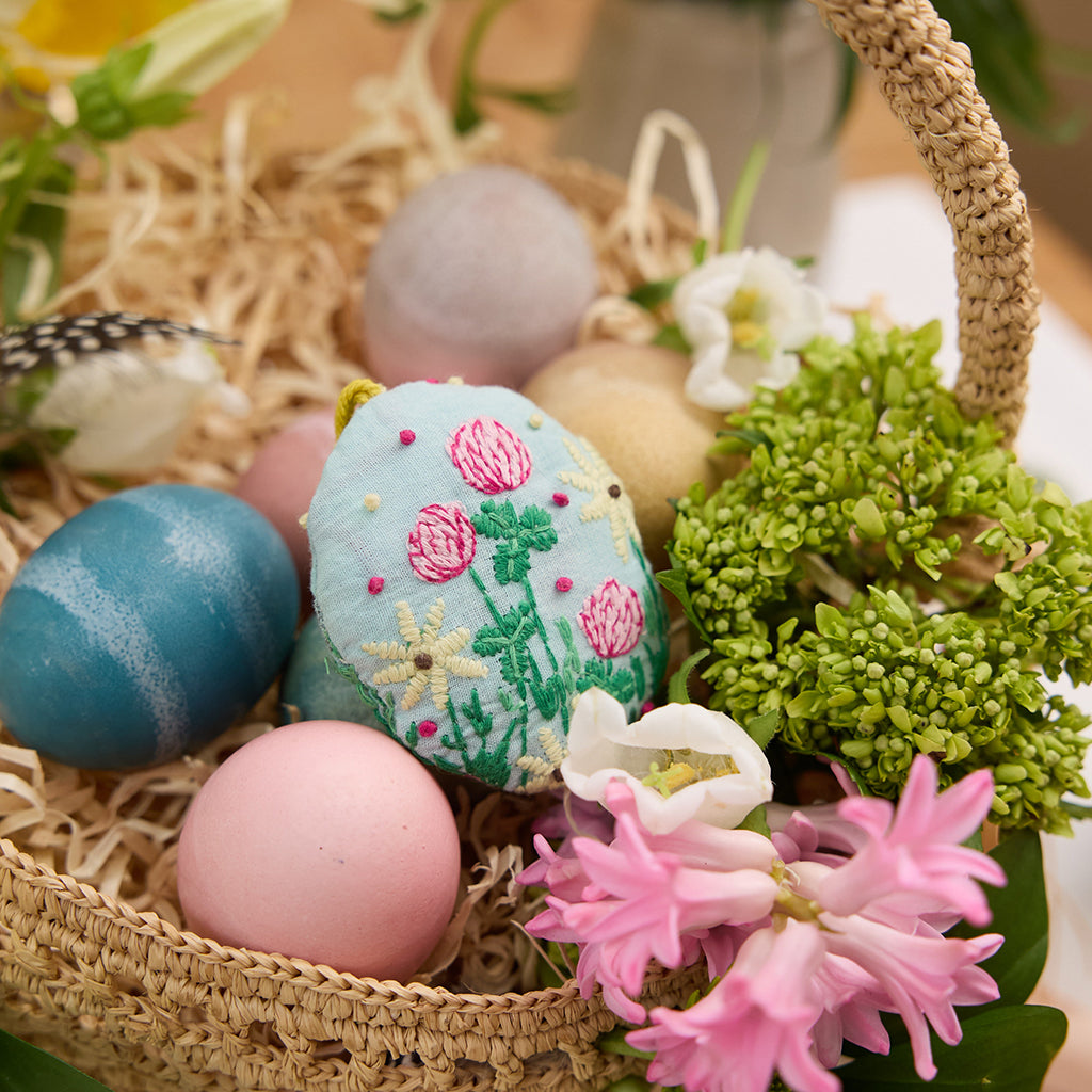 Fox in Wildflowers Embroidered Egg Ornament