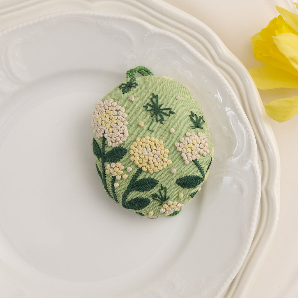 Butterfly on Hydrangea Embroidered Egg Ornament