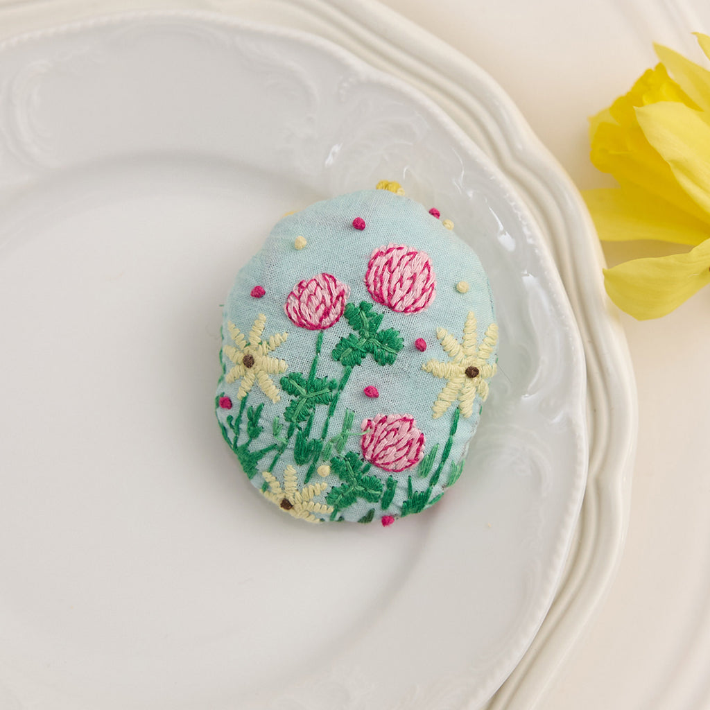 Fox in Wildflowers Embroidered Egg Ornament