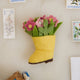Felt rain boot ornament with cheerful spring flower bouquet, perfect for Easter decor