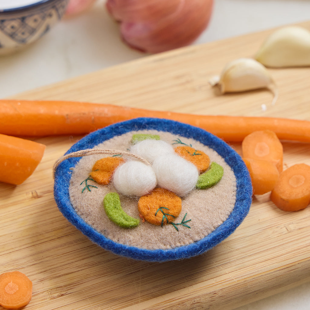 Hand Felted Traditional Jewish Matzo Ball Soup in a Blue Bowl Ornament ...