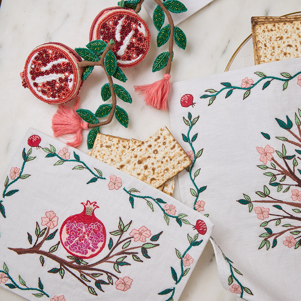 Hand-Embroidered Afikoman Bag with Pomegranate