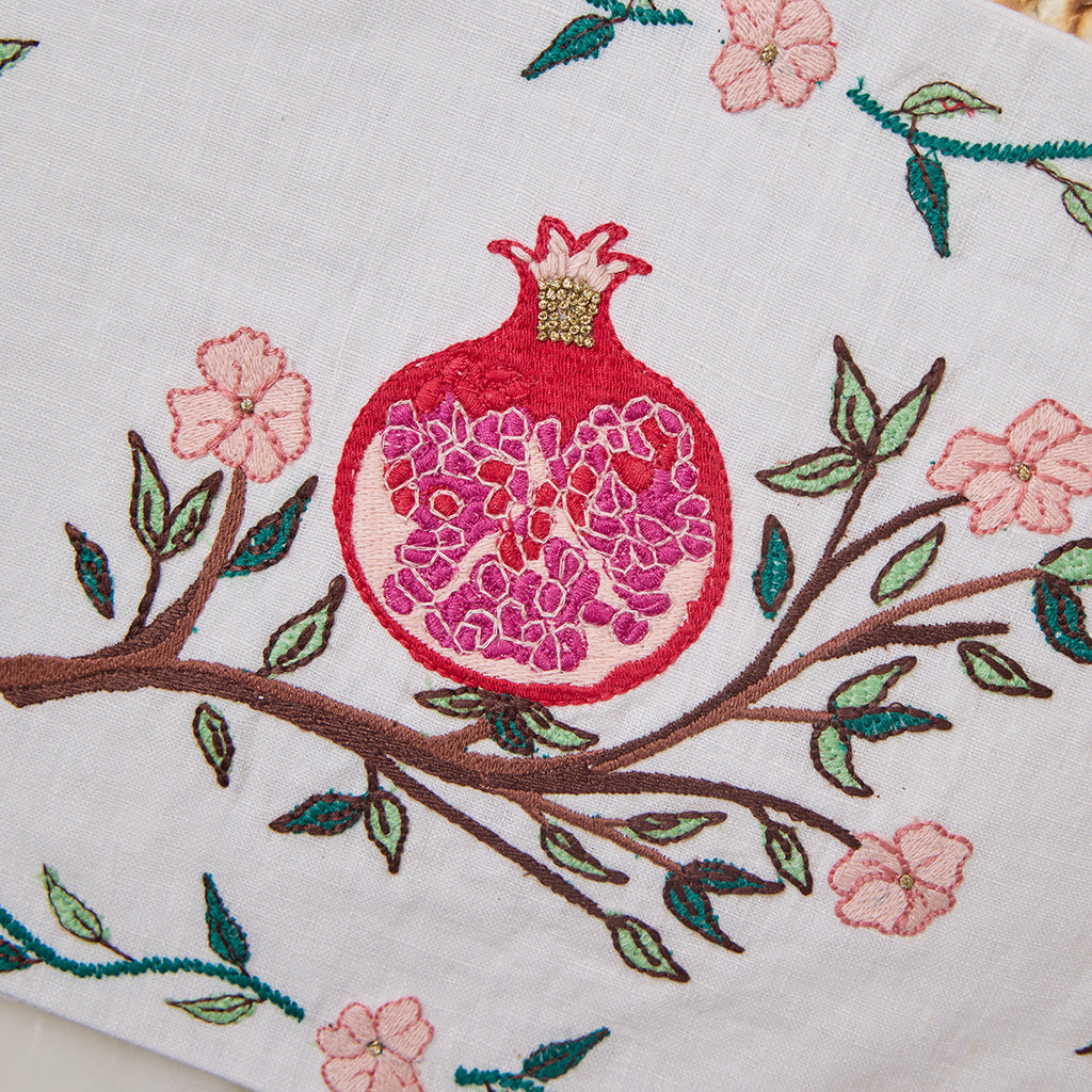Hand-Embroidered Afikoman Bag with Pomegranate