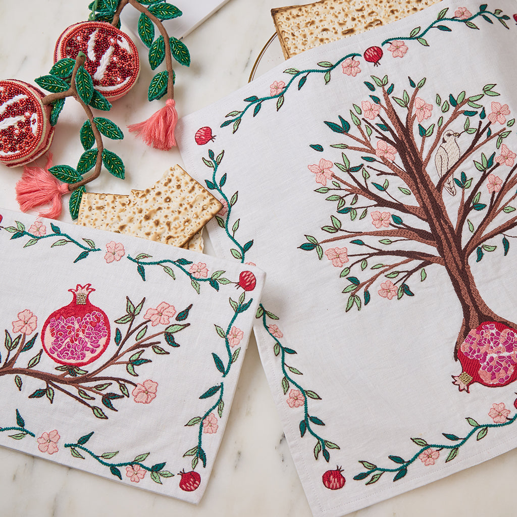 Hand-Embroidered Afikoman Bag with Pomegranate