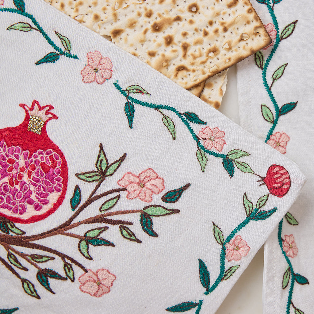 Hand-Embroidered Afikoman Bag with Pomegranate
