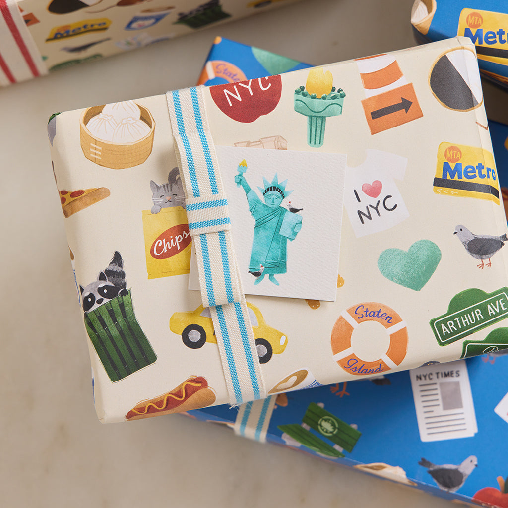 NYC Minis Wrapping Paper Sheets - 2 Blue Sheets & 2 Tan Sheets