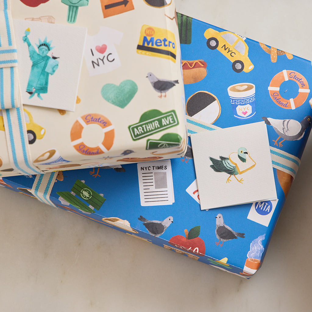 NYC Minis Wrapping Paper Sheets - 2 Blue Sheets & 2 Tan Sheets