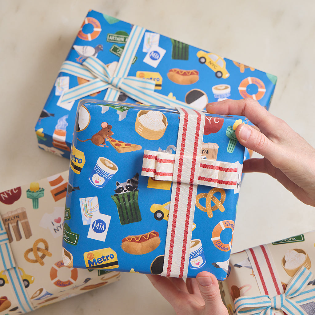 NYC Minis Wrapping Paper Sheets - 2 Blue Sheets & 2 Tan Sheets