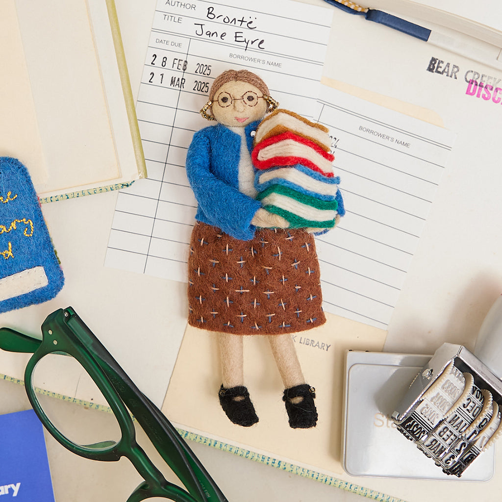 Felt librarian figure ornament, lovingly handmade for bookworms, writers, and those who find joy in every chapter.