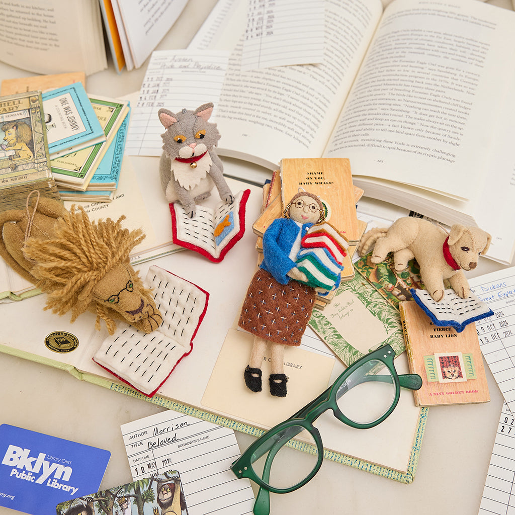 Felt librarian figure ornament, lovingly handmade for bookworms, writers, and those who find joy in every chapter.