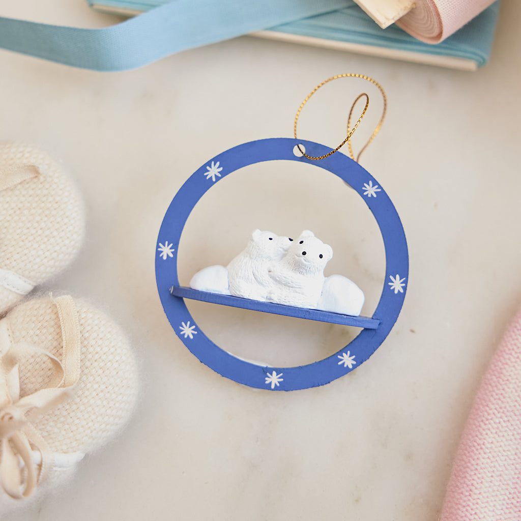 Arctic Sky Polar Bears Wood Ornament
