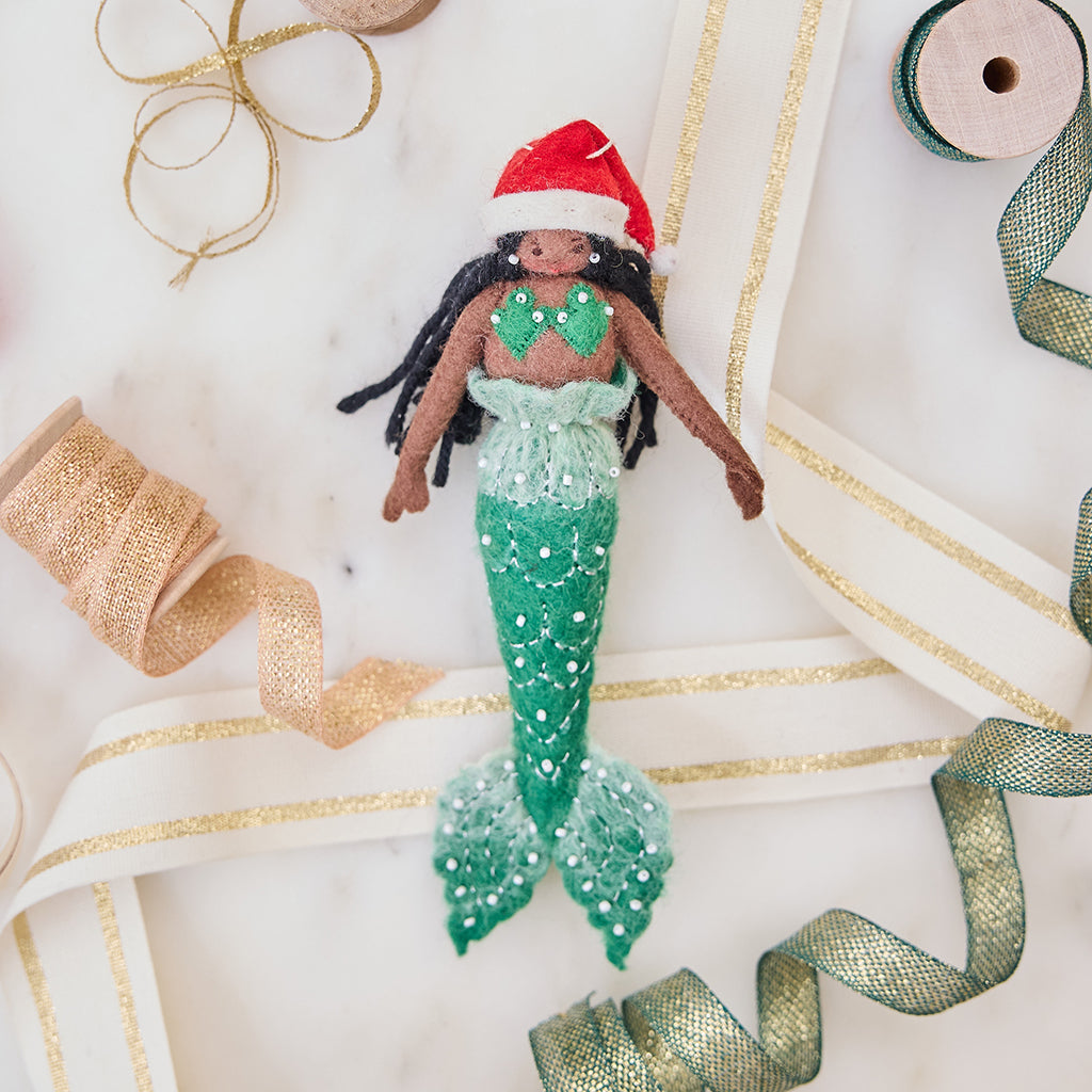 Christmas Mermaid Ornament - Brown