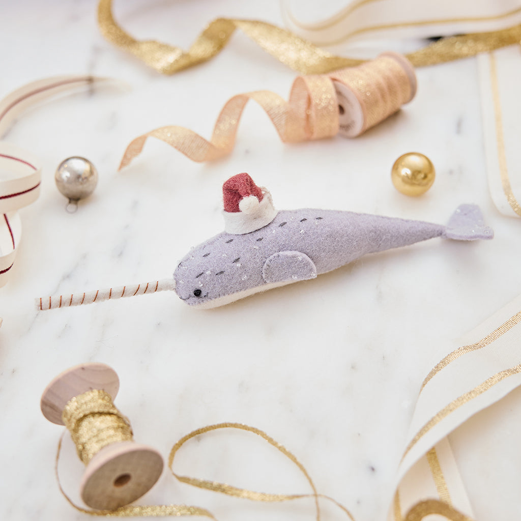 Santa Gray-Blue Narwhal Ornament
