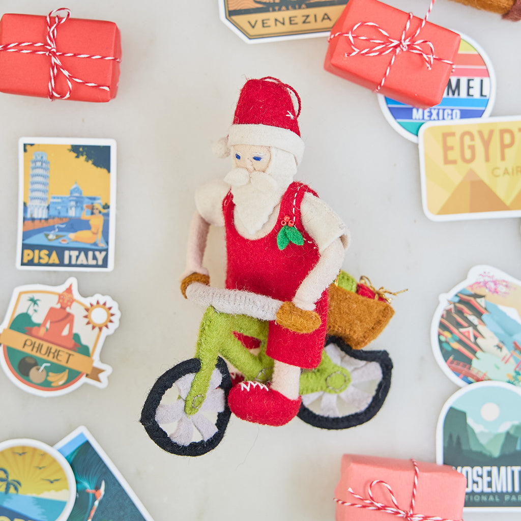 Santa with Bike Ornament