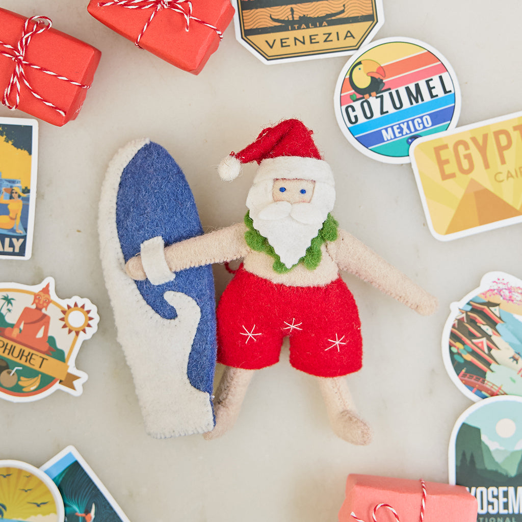 Surf's Up Santa Ornament