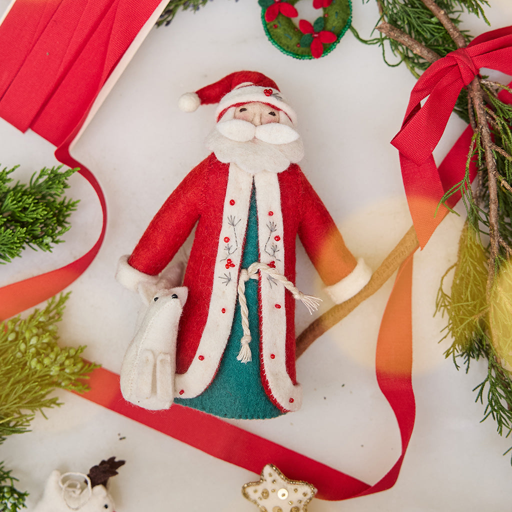 Winter Santa with Fox Ornament