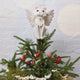 Handmade felt Angel Cat Tree Topper from Craftspring, featuring white angel wings, a halo, a white collar with a bell, and gold embroidered details—displayed on a Christmas tree, perfect for whimsical holiday decorating and thoughtful gifting, ethically crafted by artisans using sustainable wool.