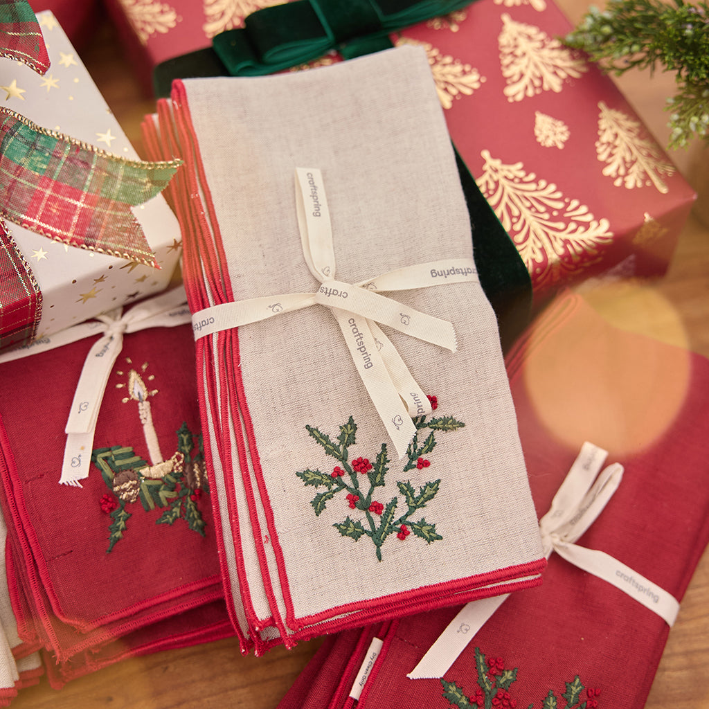 Natural Holly Linen Napkins - Set of 4