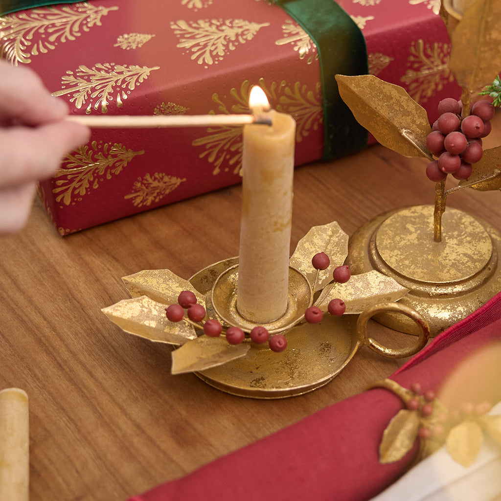 Holly Metal Chamber Candlestick Holder