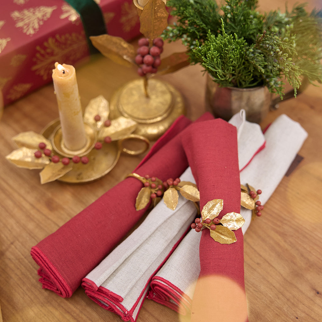 Holly Metal Napkin Rings - Set of 4