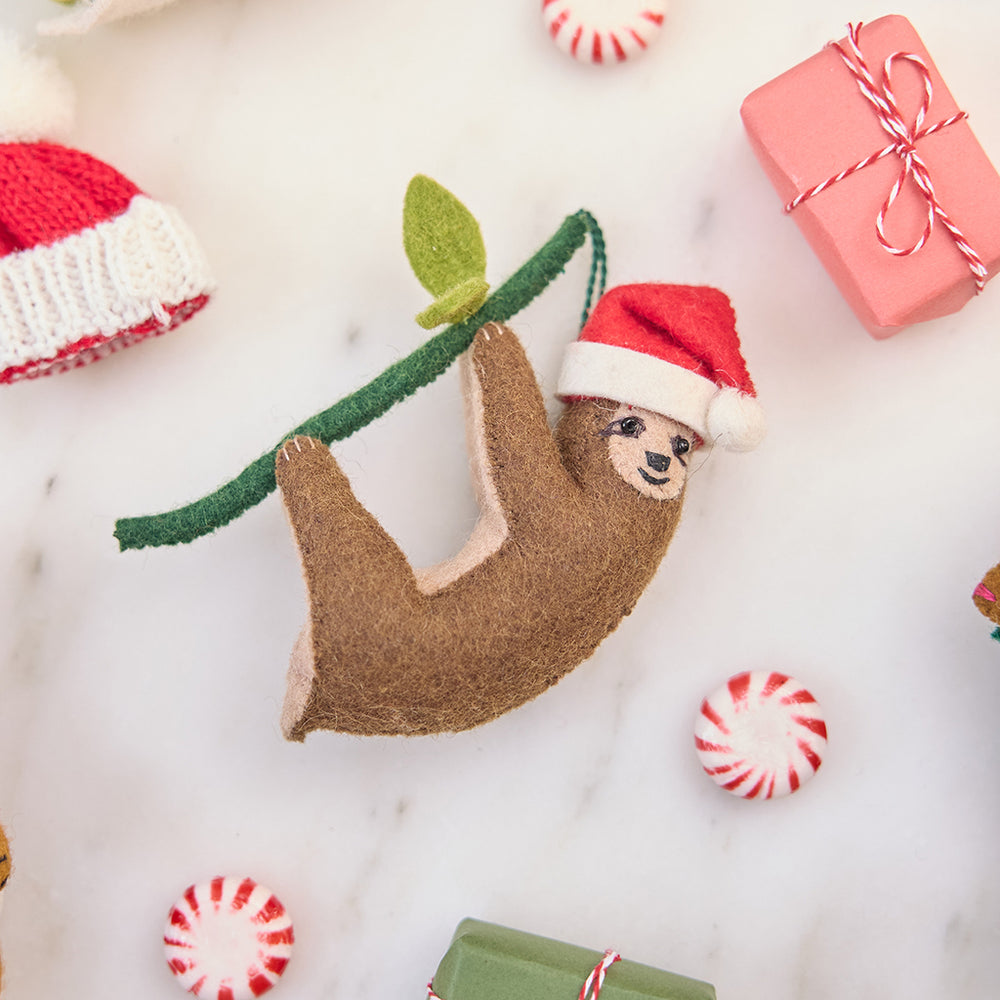 Lazy Santa Sloth Ornament