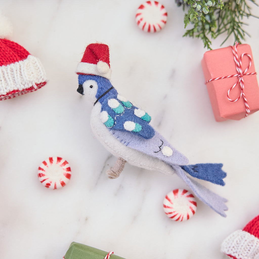 Santa Blue Jay Ornament