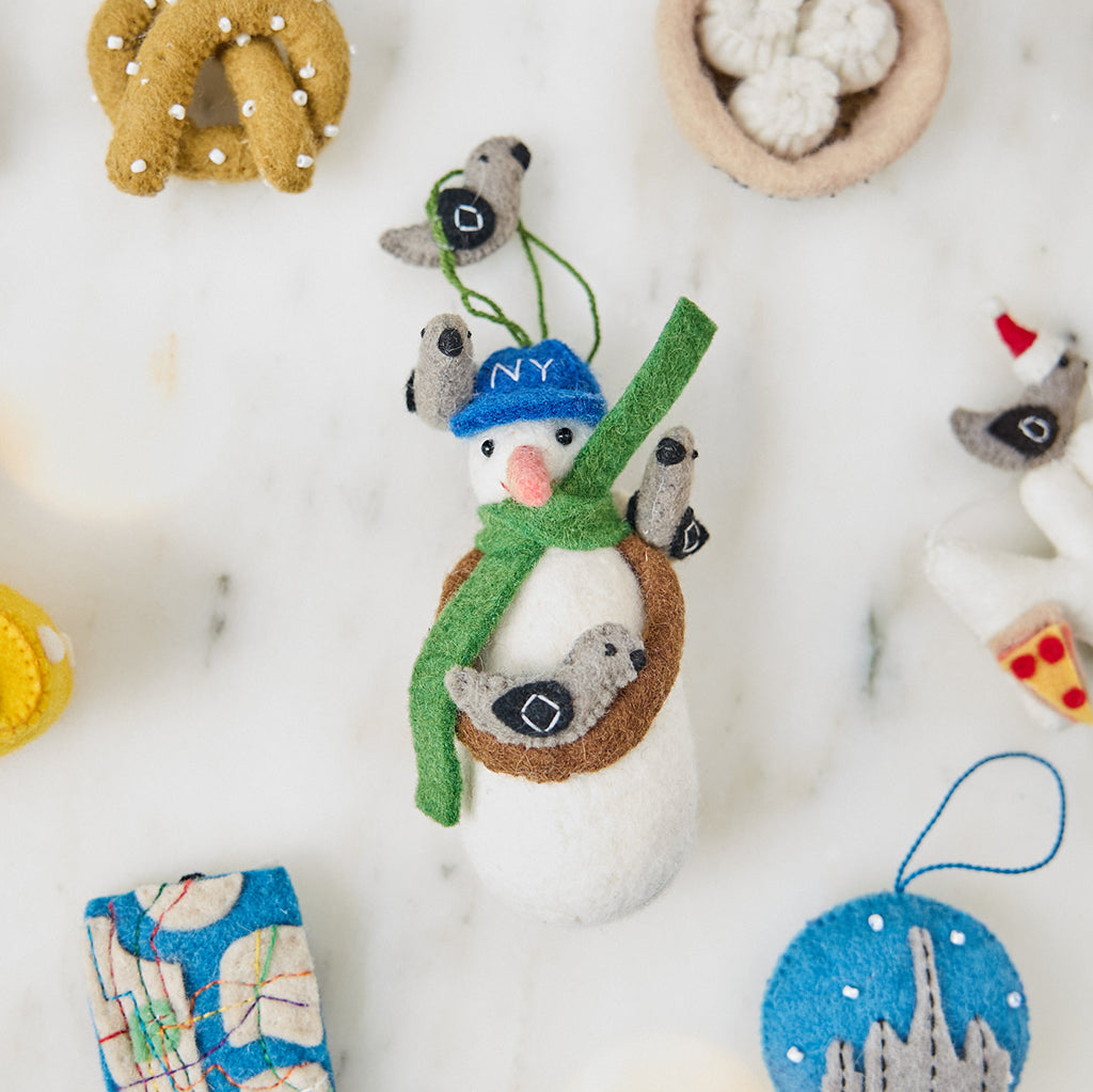 Snowman with Pigeons Ornament