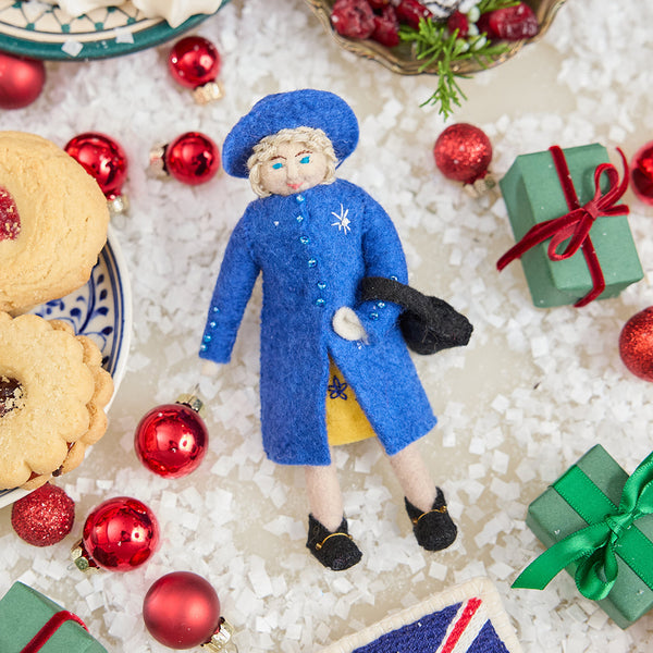 Queen Elizabeth Royal Blue Ornament – Handmade Felt Royal Keepsake