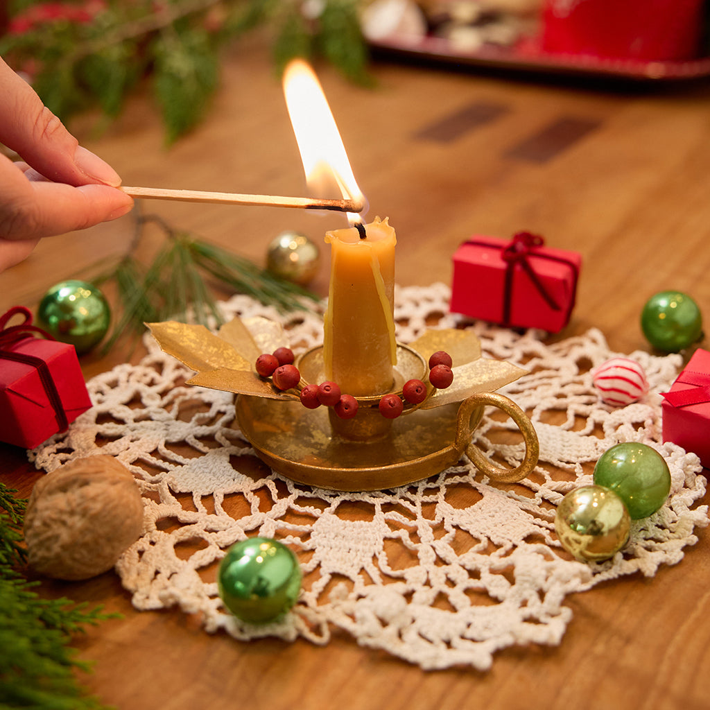 Holly Metal Chamber Candlestick Holder