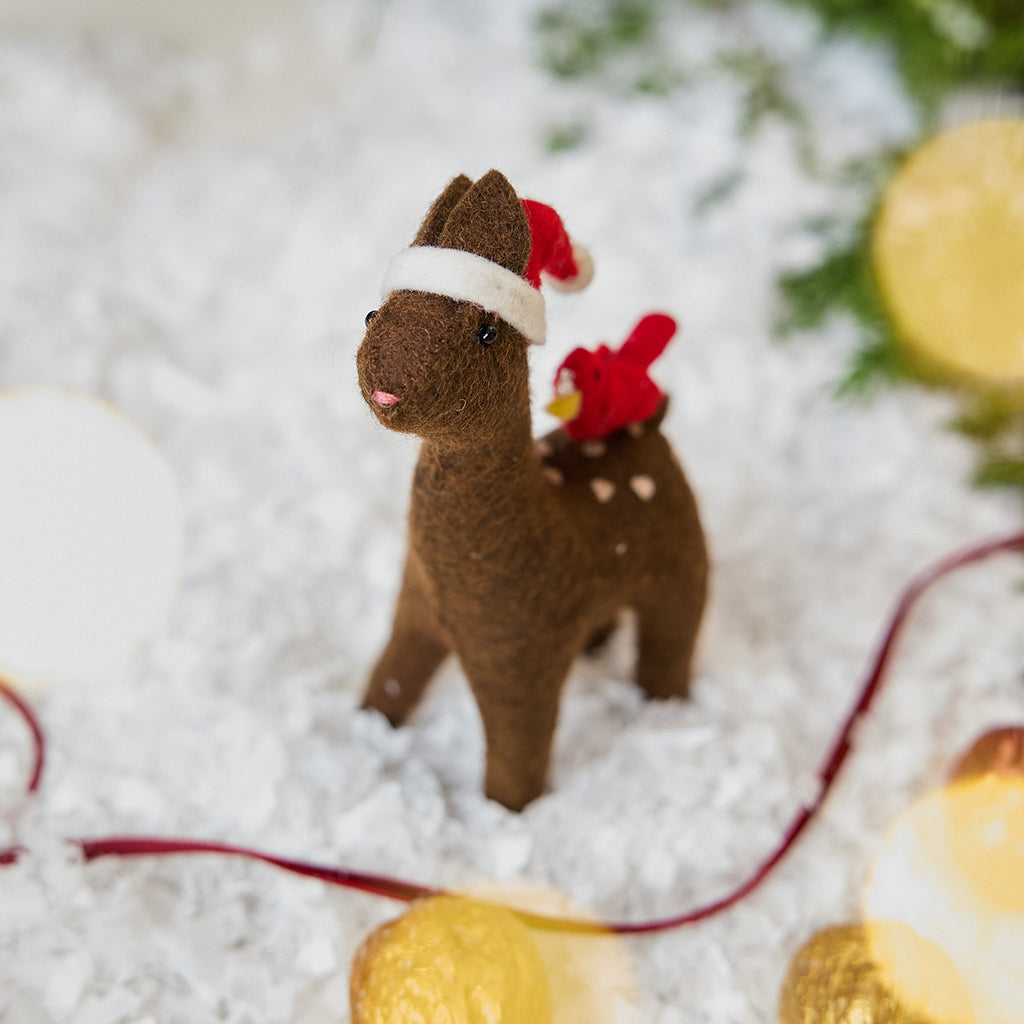 Santa Deer with Bird Friend Ornament