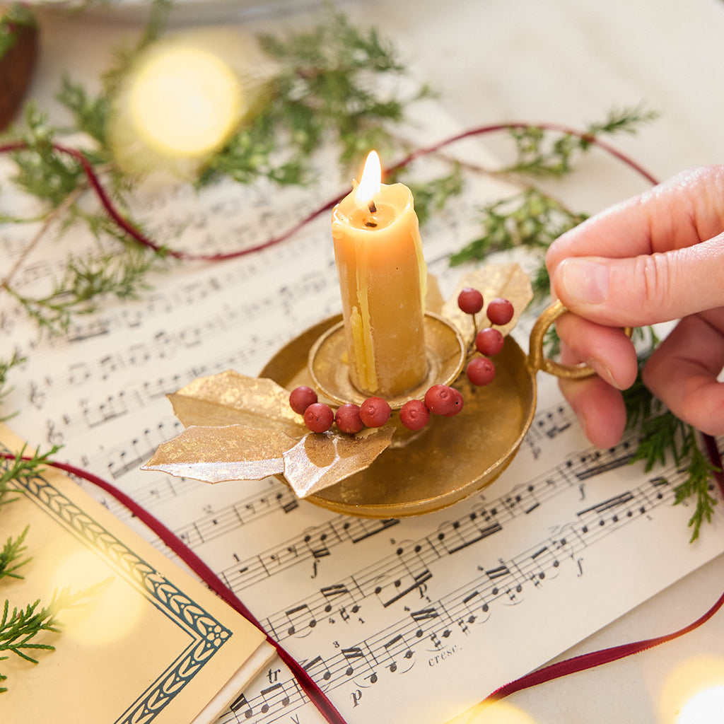Holly Metal Chamber Candlestick Holder