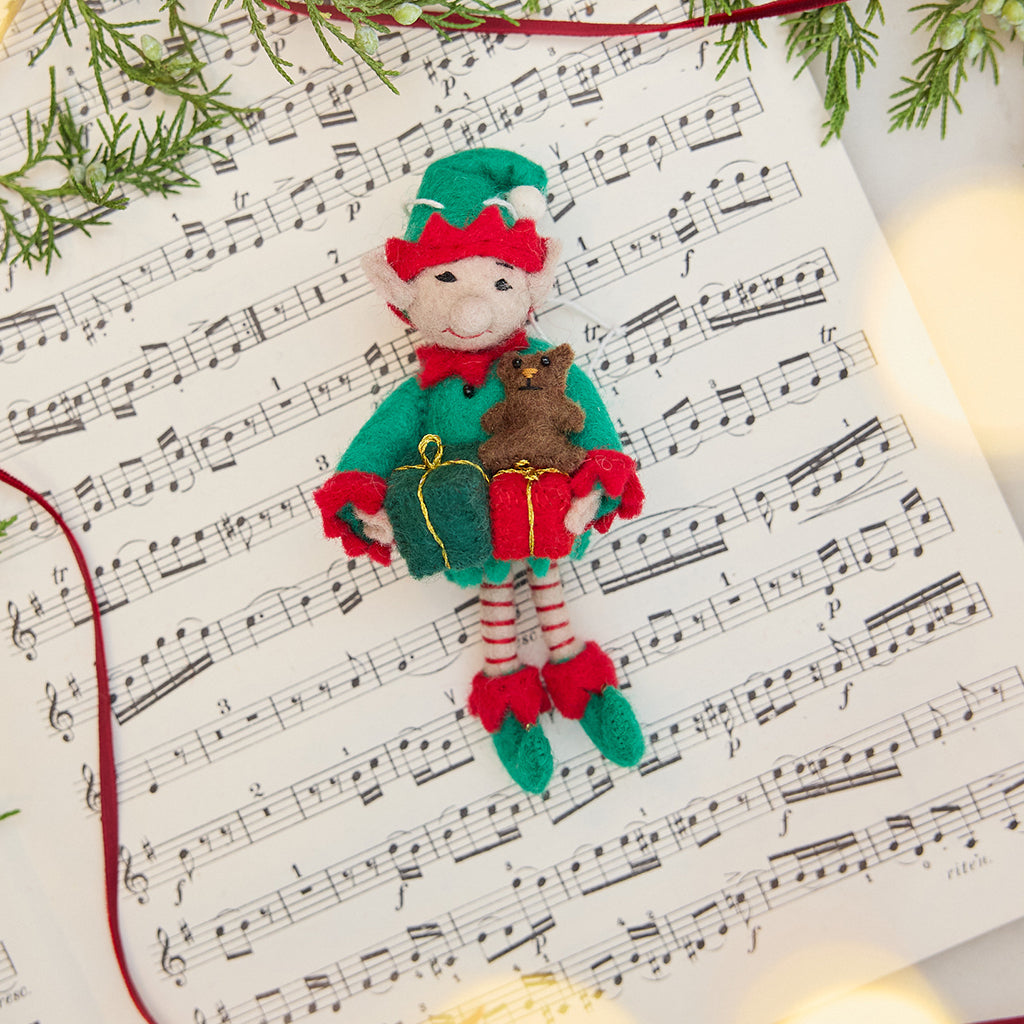 Elf with Gifts Ornament