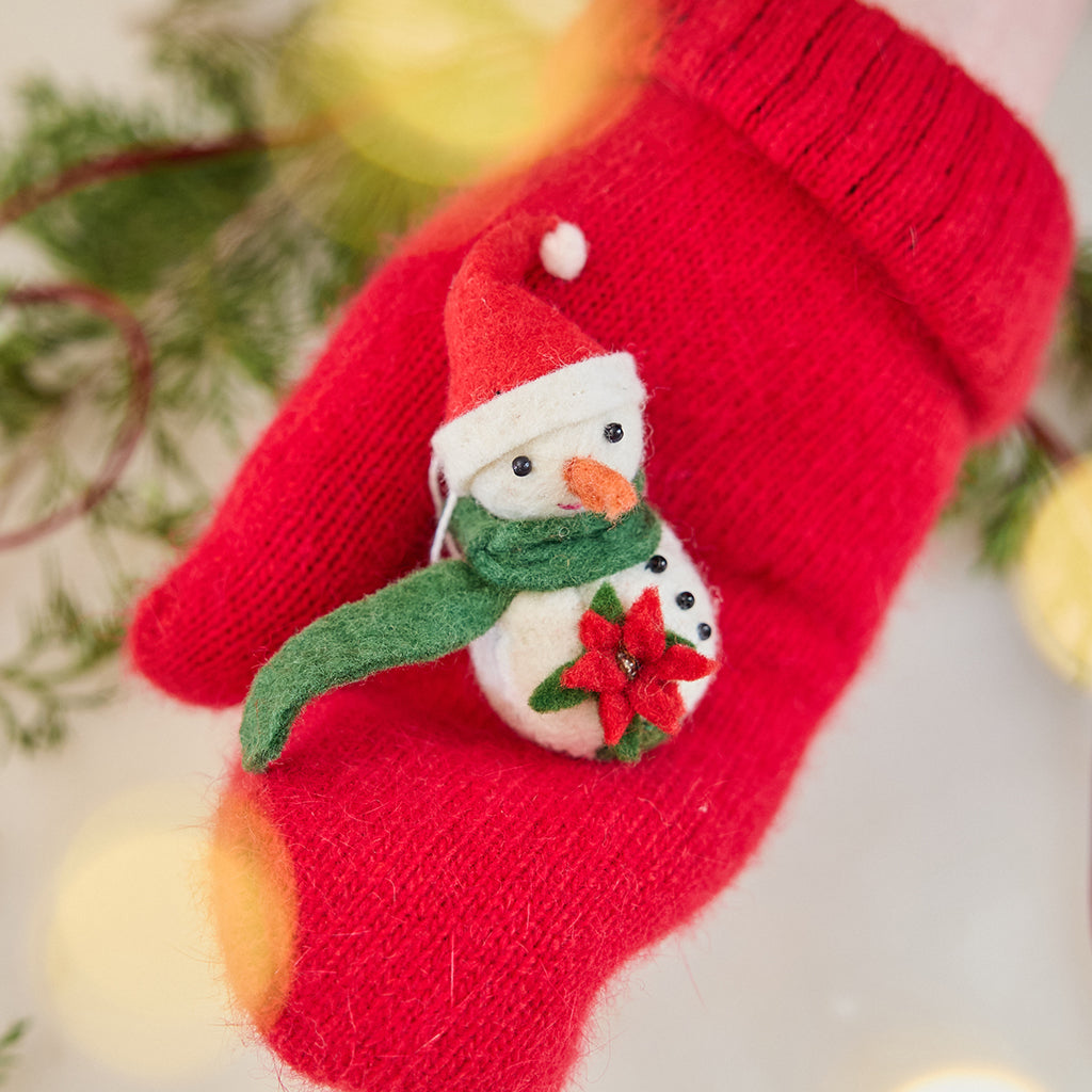 Little Poinsettia Snowman Ornament