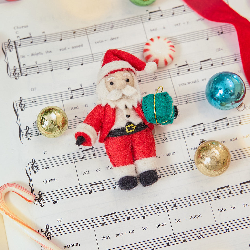 Little Santa with Gift Ornament – Handmade Classic Christmas