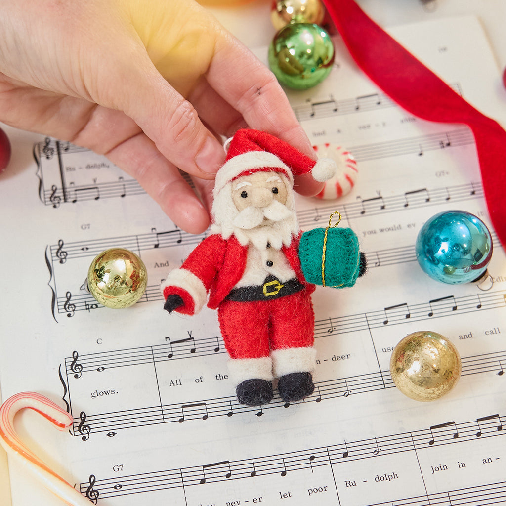 Little Santa with Gift Ornament – Handmade Classic Christmas